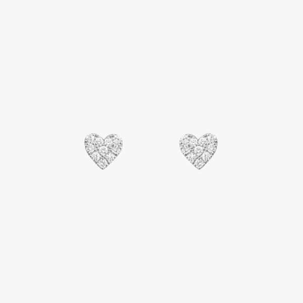"Love Me Forever" White Gold Heart Stud Earrings