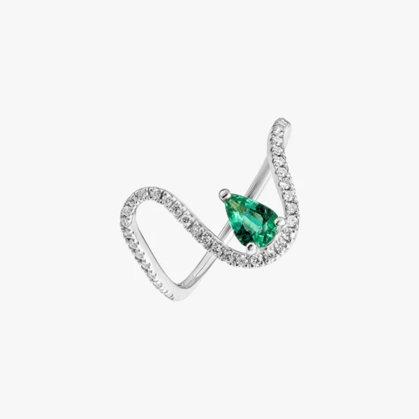“Her Soul Is Royal” Wavy Diamond Ring with Emerald