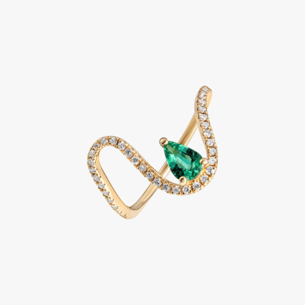 “Her Soul Is Royal” Wavy Diamond Ring with Emerald