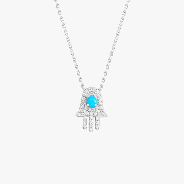 “Her Soul Is Royal” Hamsa Diamond Necklace with Turquoise
