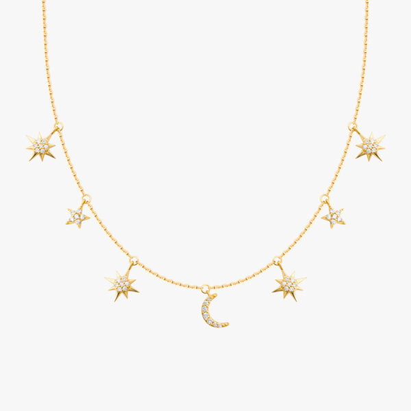 "Keep Shining" Moon and Stars necklace with diamonds